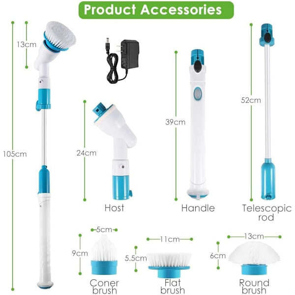Spin Scrubber, 360 Cordless Tub and Tile Scrubber, Multi-Purpose Power Surface Cleaner with 3 Replaceable Cleaning Scrub