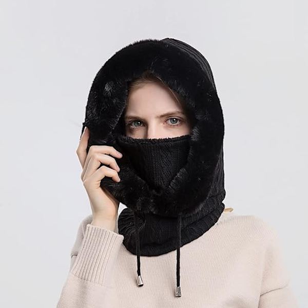 Vintermössa för kvinnor, endelat fleecefodrat stickat balaclava M
