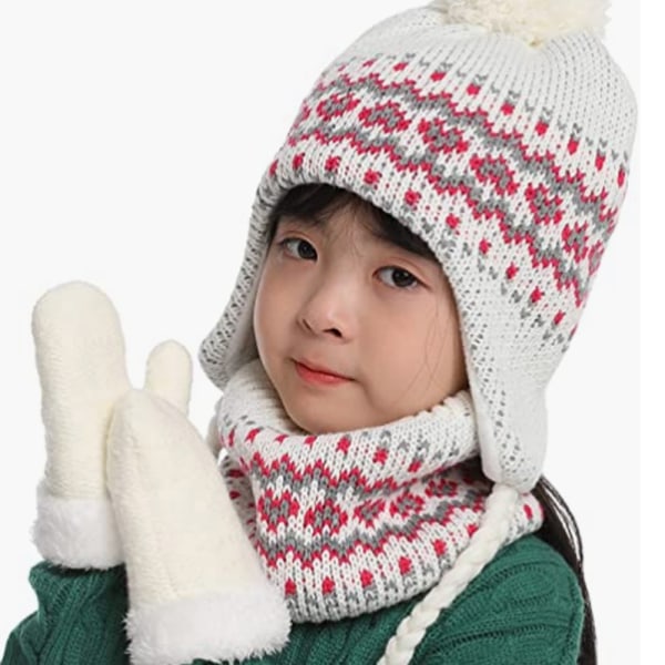 Plysch halsduk varm barnmössa scarf handskar 3 tre delar sui