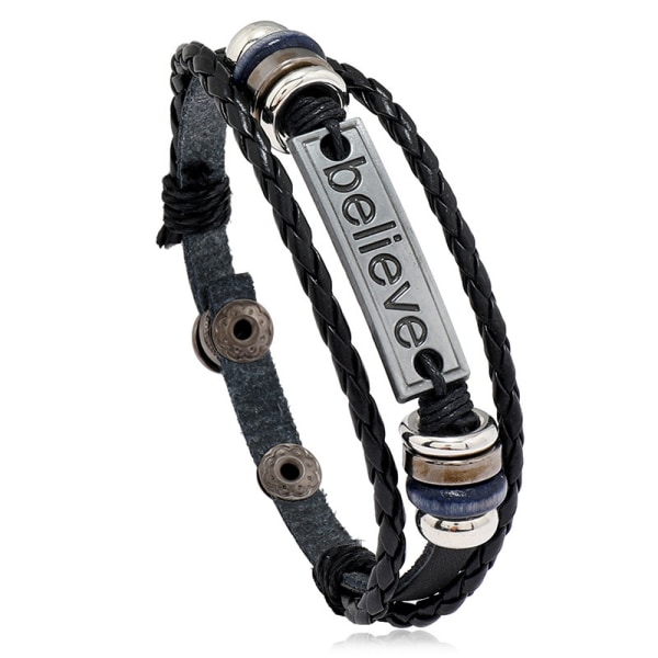 Nya accessoarer enkelt svart flätad läderarmband för män Europ