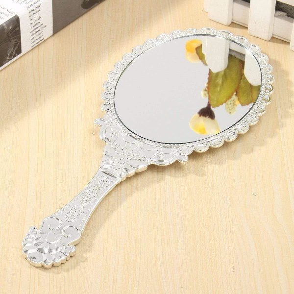 Vintage Präglad Oval Blommig Smink Spegel Hand Spegel Silver Co