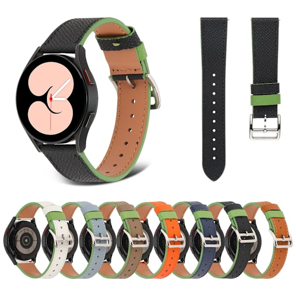 （Sort）Egnet til Galaxy Watch 4 twill ægte læder LEATHER s