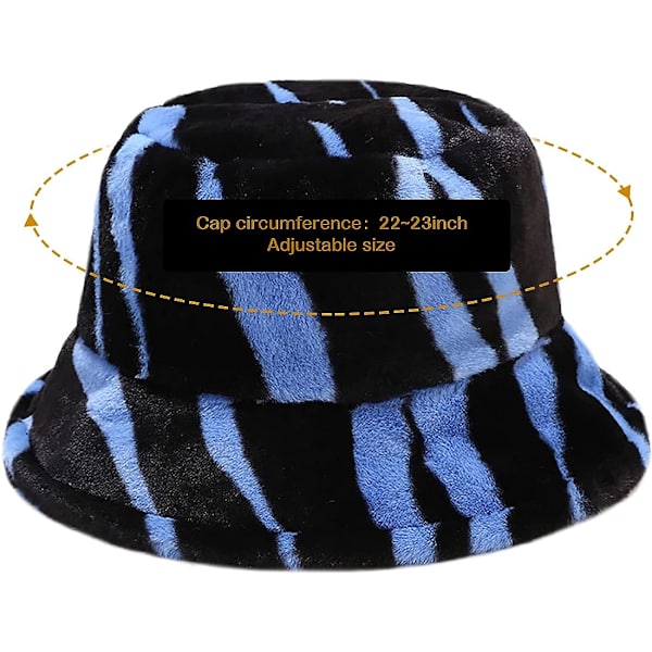 Pälshatt Fluffig Bucket Hat Vinter Fiskehatt för Kvinnor Flickor - Blå