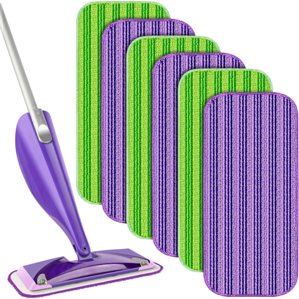 Uudelleenkäytettävät moppityynyt, jotka ovat yhteensopivia Swiffer Wet Jet -moppien kanssa - 6 pakkausta märkätyynyjä, täytettäviä, pestäviä mikrokuitumoppeja, märkä- ja kuivamoppi