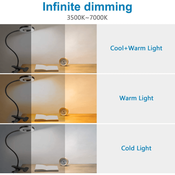 48 LED Clamp Pöytälamppu 360° Joustava kiinnitettävä lukulamppu 3 valo