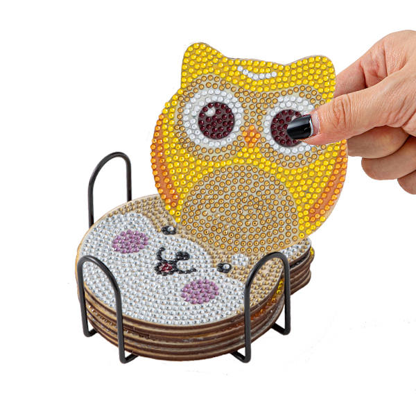 6 stk. Søde dyr Diamantmaleri Underkopper Kits DIY Kæledyr Pote Diam