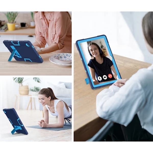 Samsung Galaxy Tab A9+ Silikonskal med Ställ Kontrastfärger Marinblå + Blå