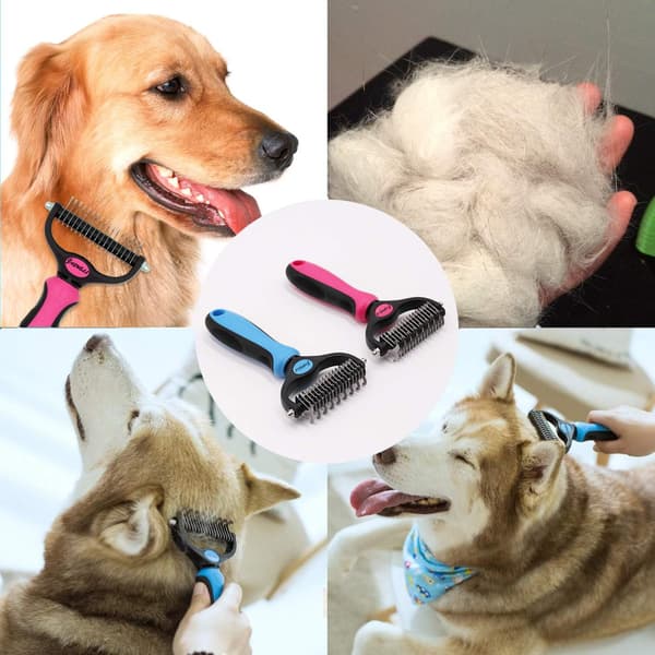 Pels Plettekam - Pink - 2-sidet Underuld Rake til Hunde & Katte - Sikker