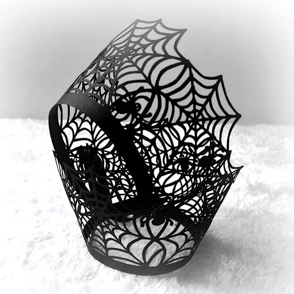 50 kpl Halloween-kupikakkupaperia, hämähäkinseitillä laserleikattuja leivontaan