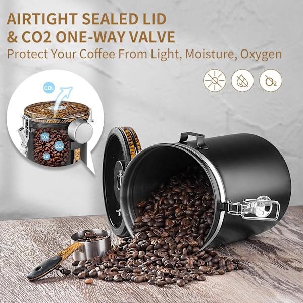 22OZ Kaffeebøtte Kaffe Bønne Opbevaring Lufttæt Beholder Stai
