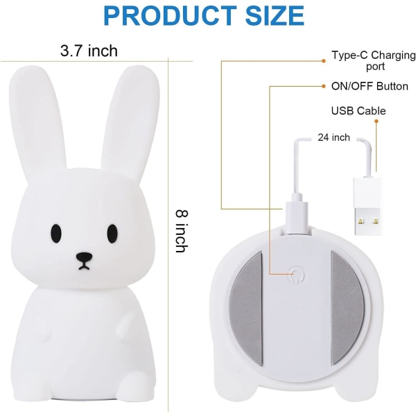 Rabbit Night Light Baby Touch 7 färger | USB uppladdningsbar burk DXGHC