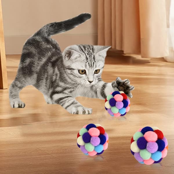 6 Bollar med Klocka för Katt, Studsande Boll för Katt, Plyschboll C