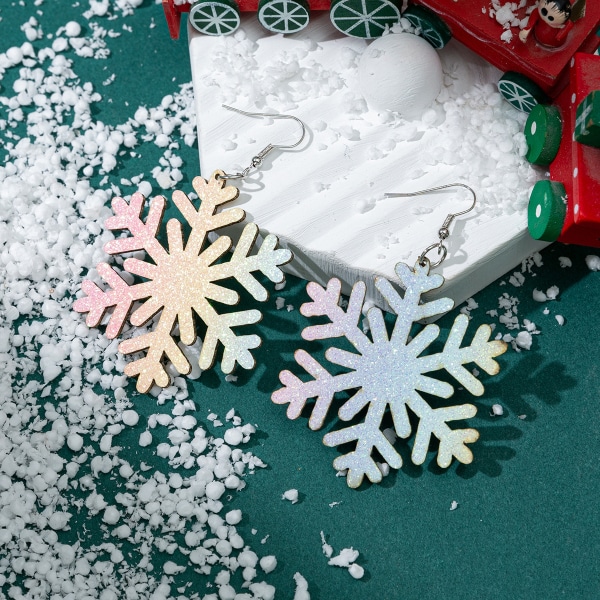 Frostad Glitter Fint Pulver Gradient Snöflinga Läderörhänge