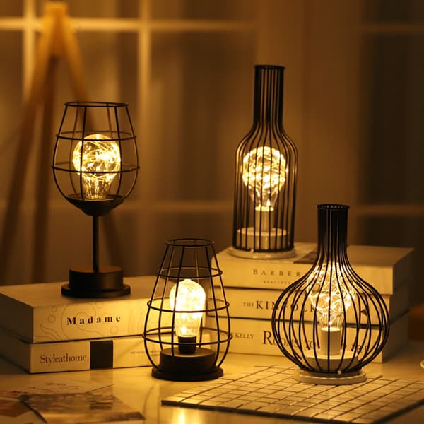 Bordlampe lavet af moderne sort jernwire - Bur-stil DXGHC