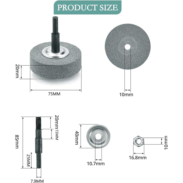 Slipstenadapter och slipsten för borr, metall slipning
