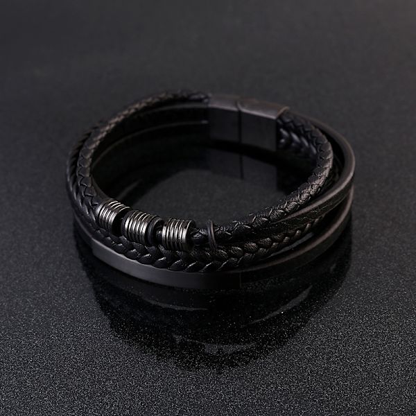 Läderarmband med flätad rostfritt stål för män Vint