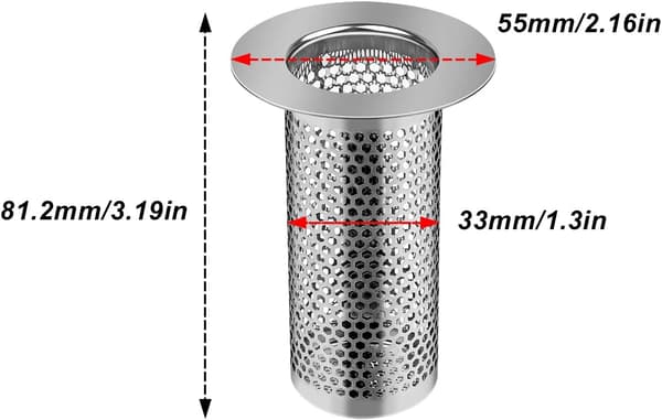 Dusjfilter 5,5×8cm Badekaravløpsfilter - Sølv Rustfritt Stål