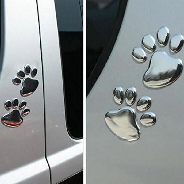 4 stk 3D Krom Hundefotspor Bilsticker, Bilskilt Dekal Dekor