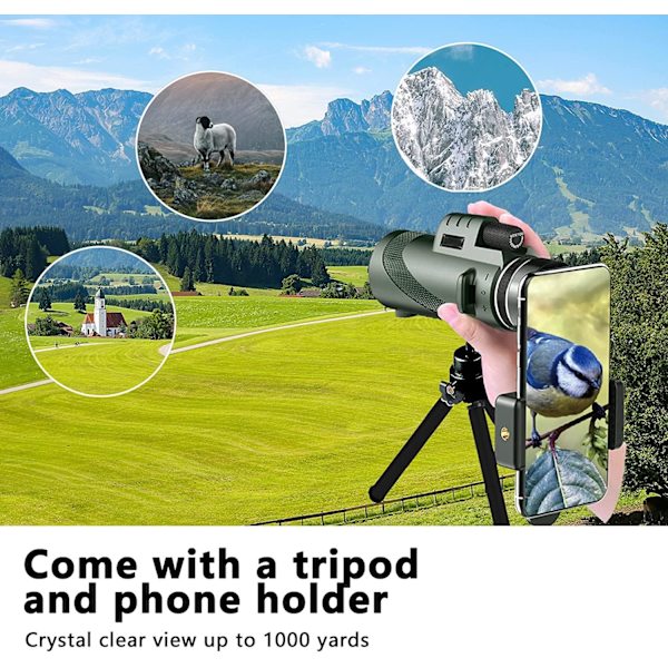 80x100 Monokular-Teleskop Højtydende Monokular til Voksne Monokular til Smartphone Adapter Monokular Teleskop Jagt