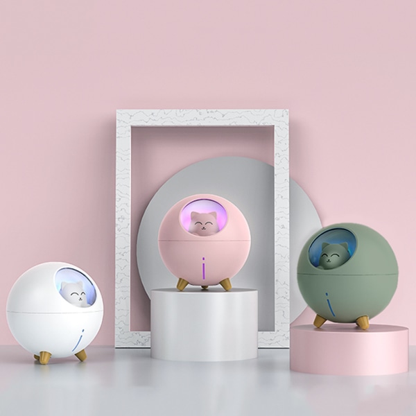 （Hvit）Katt Dyr Multi-Modus Fargerik LED Nattelys Liten Mini Spr