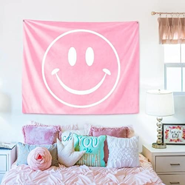 1 Stycke Rosa Smiley Gobeläng - Söt Inredning till Rummet, Flickigt Sovrum, Studie