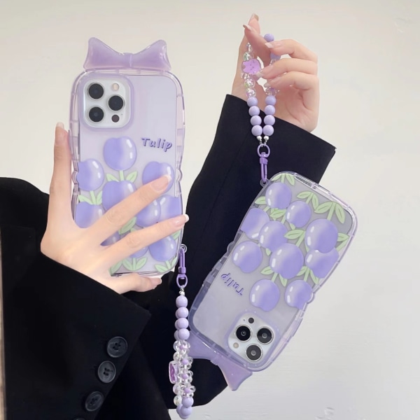 2 kpl Purple Tulip -kukkajouset iphone13promax-puhelimeen Chain kanssa
