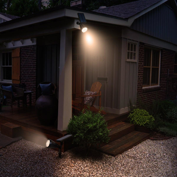 [2-pakning] LED Solcelle Flomlys, T-SUN 4 LED Solcellelys, Vanntett