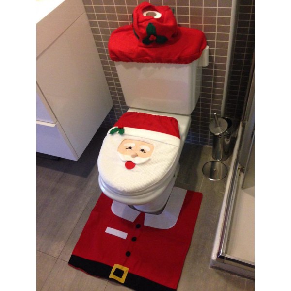 Joulupukki-WC-istuimen peite, 3-osainen jouluinen kylpyhuonesetti, WC