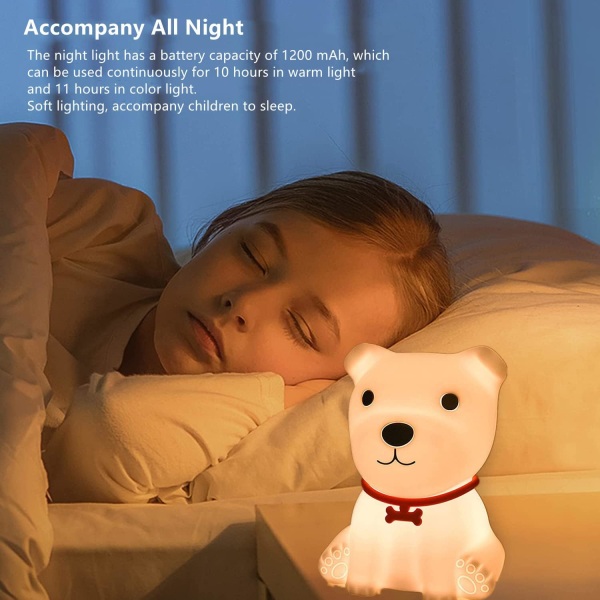 Hund nattlampa för barn, baby nattlampa, silikon LED natt