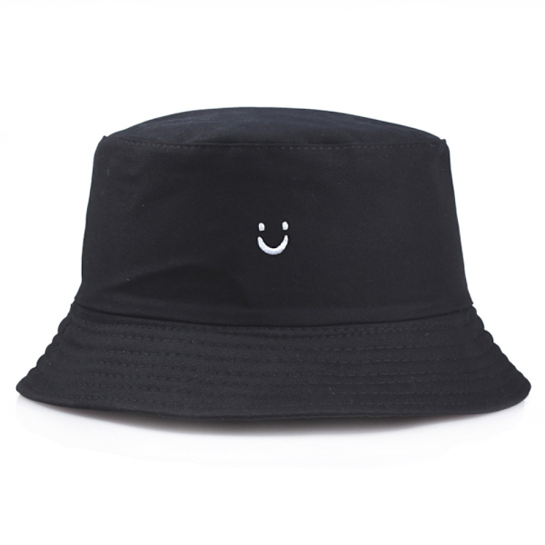 Blommig Vändbar Bucket Hat i Bomull för Sommarresor, Strand och Sol - Broderad för Kvinnor och Män (Svart)