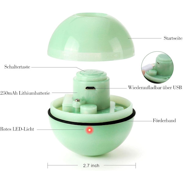 Katt Leksak, Leksaksboll med LED-Ljus, 360 Graders Automatisk Rotation