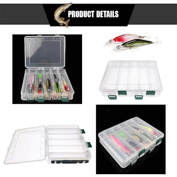 Transparent Lokkeboks, Vanntett Fiskeutstyrboks, 12 Rom