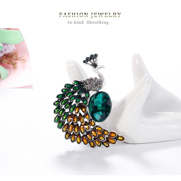 Modepavo-brosch i retro-stil, personlighet i legering