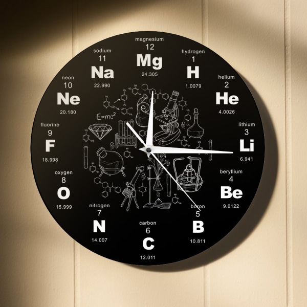 12" periodiska systemet Väggklocka Kemiska symboler Digital Science Mo