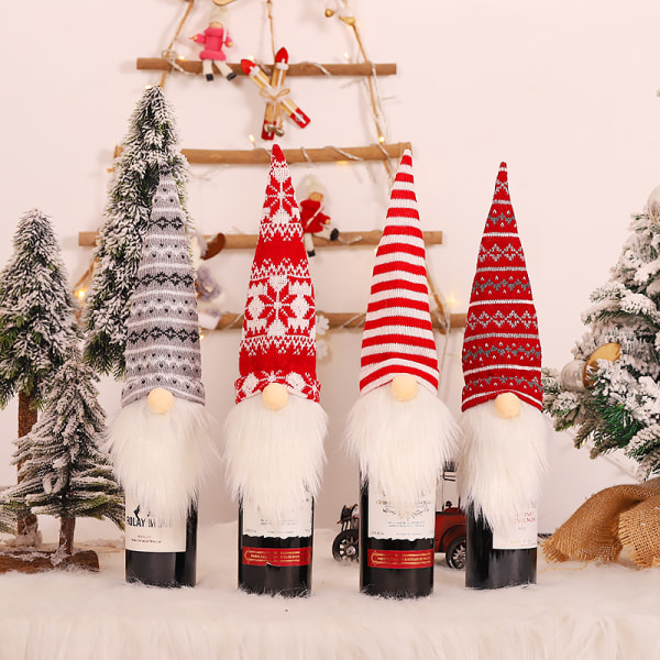 4 pcs Christmas Red Wine Bottle Cap, Knit Hat Forest Old Man Chri