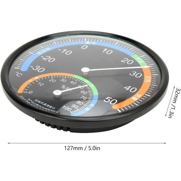 (TH101 Black)5 Inch Indoor Outdoor Hygrometer, Round Pointer Ther