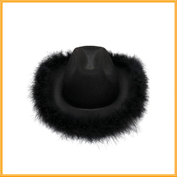 1 Svart Cowboyhatt Med Fjærboa Fluffy Fjærkant Voksen