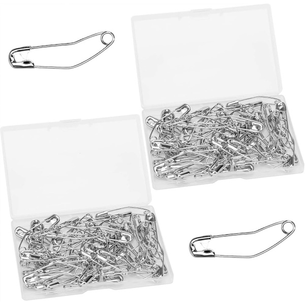100 stycken säkerhetsnålar i storleken 6,8 * 5,4 * 2,4 cm - rostfria säkerhetsnålar för hemmasömnad, handgjorda - silver