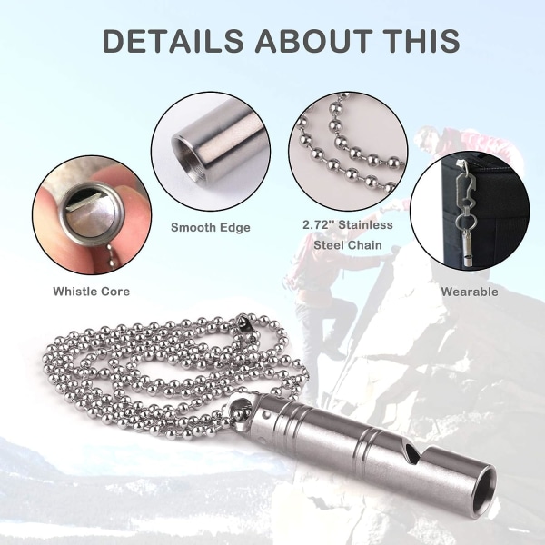 Titanium nødhjelpsfløyte for utendørs, høy lydfløyte-halskjede for EDC