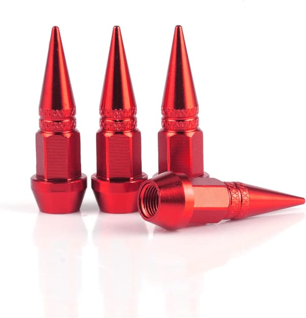 (Röd) 45mm Spikade Aluminium Ventilhattar, 4 st Dammsäkra Däckhjul