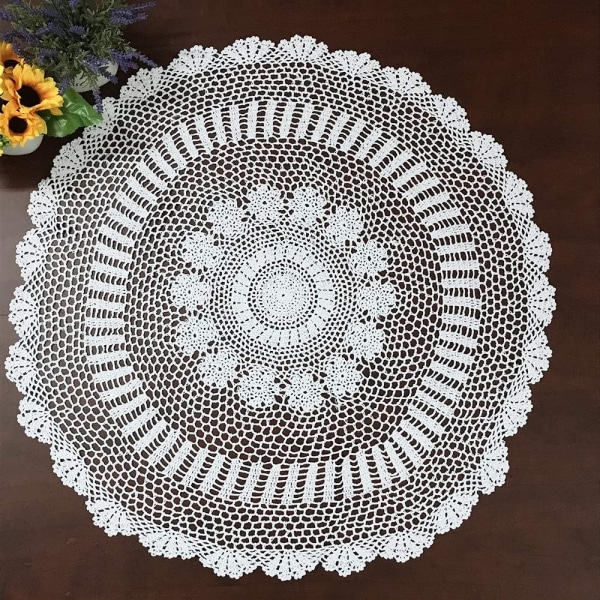 100% Bomulls Håndlaget Heklet Rundt Bordduk Doilies Lace Bord