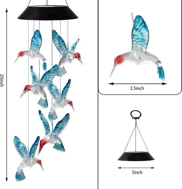 Solcelled Kolibri Vindklokker med Farveskiftende Lys