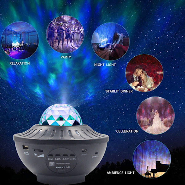 Kaukosäätimellä varustettu RGB-laser tähtiprojektorin sisätilojen LED-ulkoavaruuden tähti