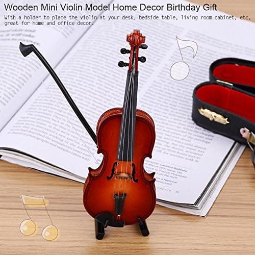 Trä Mini Violinmodell Display, med Båge Stativ och Fodral Musikalisk