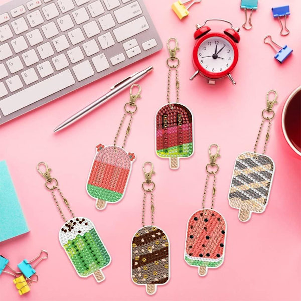 6 kpl DIY 5D Värikkäitä Popsicle Timanttimaalaus Avaimenperä Sarjat DXGHC