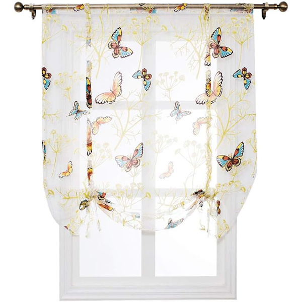 Korte gardin Sheer for vindu med fargerike sommerfuglgreiner Voile