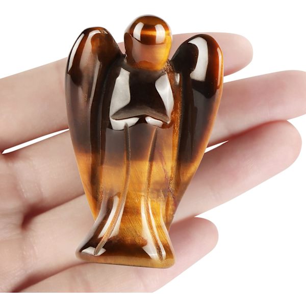 2\" Tigerøje Krystal Engel Statue Naturlig Ædelsten Healing Krystal