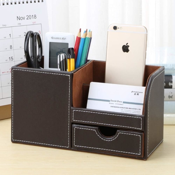 4 Multi-functional Compartments Desktop Organizer (Brown)