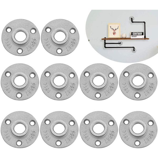 10 Pak 1/2\" Gevindede Flanger - Forbindelsesflange med 3 Huller