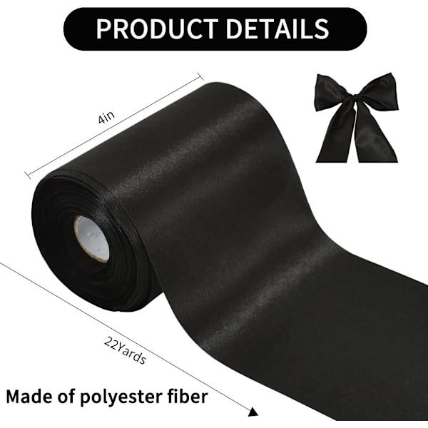 10cm x 20M Svart Satinband, Solid Tygband Dekoration DXGHC